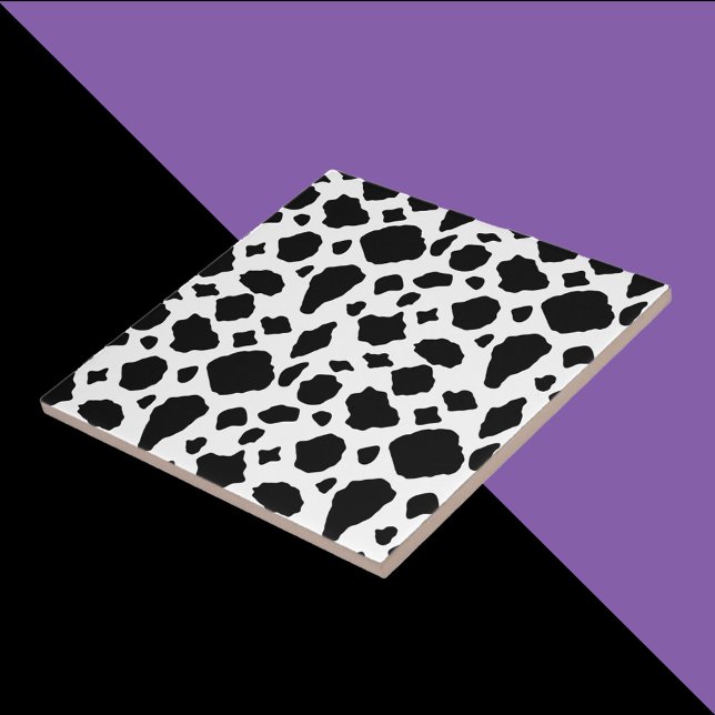 Carreau Motif Vache Noir et Blanc Campagne (A tile with a black and white cow pattern.)