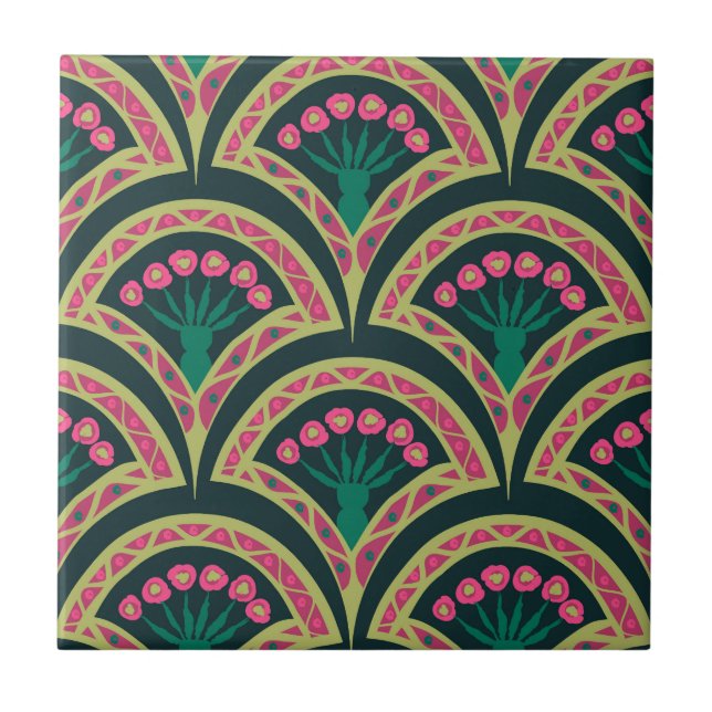 Carreau motif vert en forme de coquillage (Devant)