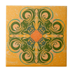 Carreau Motif vert et rétros tuiles oranges