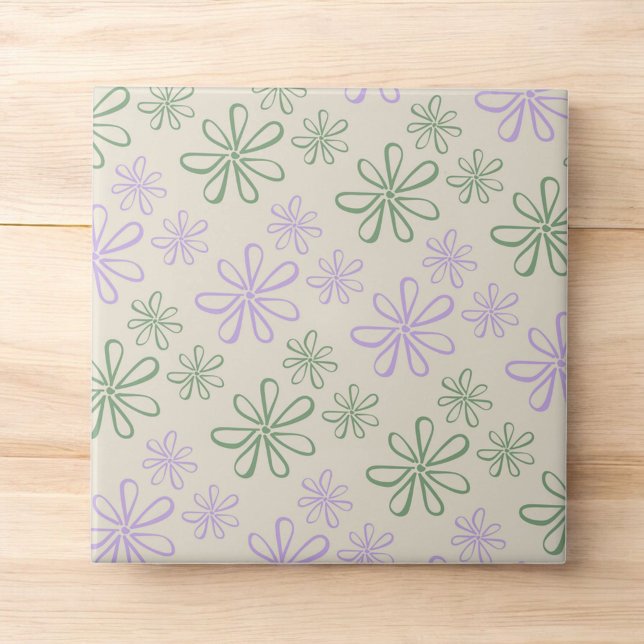 Carreau Motif vert Vintage rétro violet petite fleur (Créateur téléchargé)