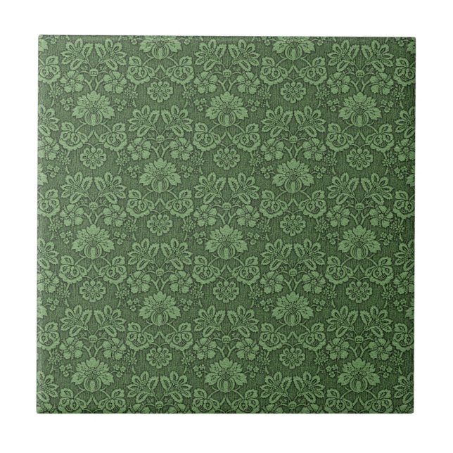 Carreau Motif victorien vert-foncé de style de fleur (Devant)