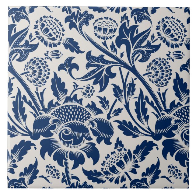 Carreau Motif vintage à fleurs bleues (Devant)