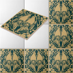 Carreau Motif vintage Art Nouveau Bird Pair<br><div class="desc">Art Nouveau vintage ou Art et Artisanat motif de fleurs et d'oiseaux. Vous pouvez customiser la couleur or arrière - plan.</div>