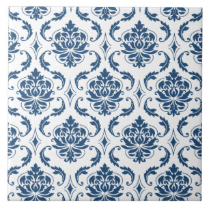 Carreau Motif vintage blanc nautique de damassé de bleu