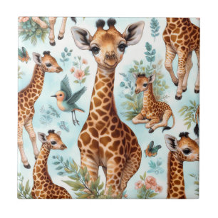Carreau Motif vintage Cute Baby Giraffe
