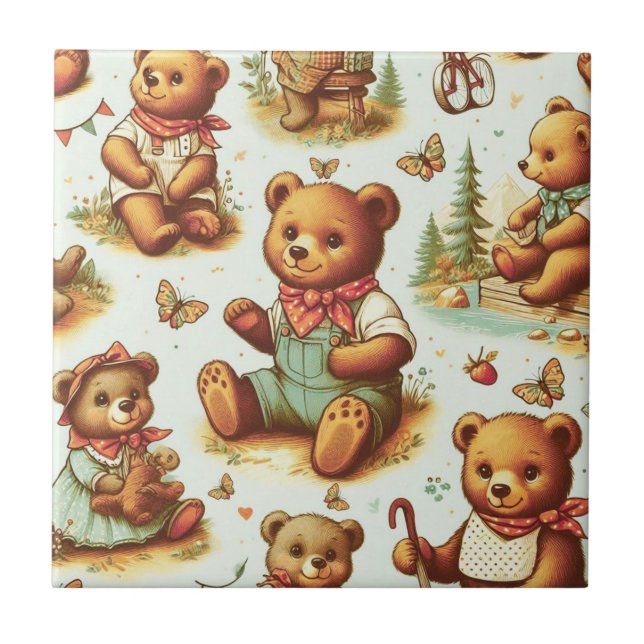 Carreau Motif vintage Cute Teddy Bear (Devant)