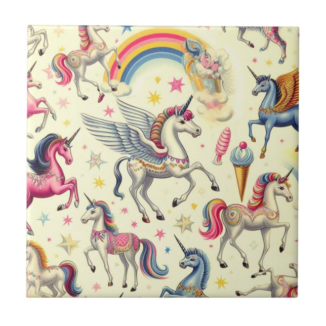 Carreau Motif vintage Cute Unicorn (Devant)