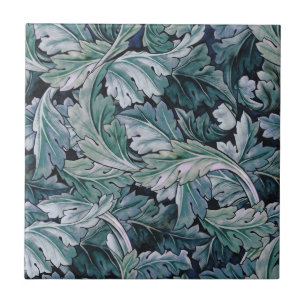 Carreau Motif vintage feuille d'acanthe bleue de William M