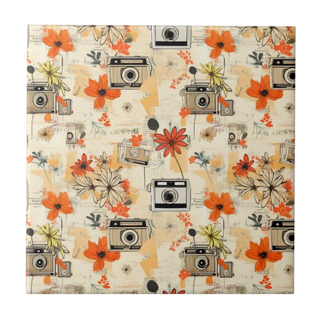 Carreau Motif vintage Floral & Caméra (5) (Devant)