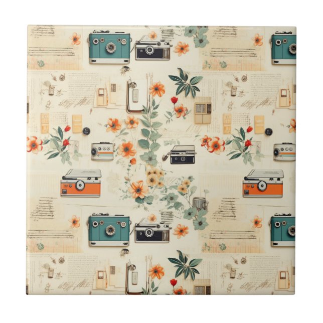 Carreau Motif vintage Floral & Caméra (6) (Devant)