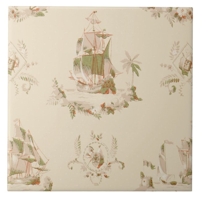 Carreau Motif vintage Nautical Pirate Ships (Devant)