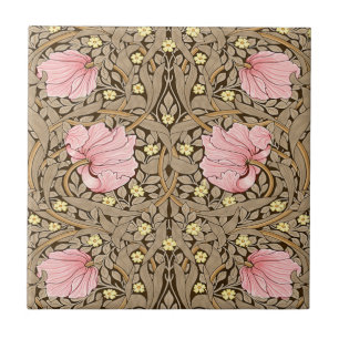 Carreau Motif W Morris Pimpernel en rose et sépia