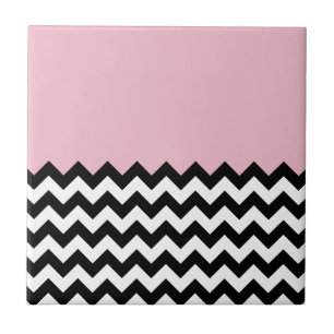 Carreau Motif Zigzag noir et blanc, Chevron, rose