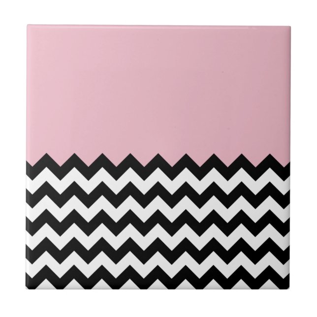 Carreau Motif Zigzag noir et blanc, Chevron, rose (Devant)