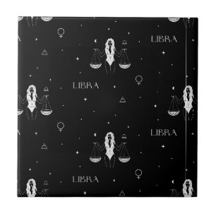 Carreau Motif Zodiaque Balance Mystique en Noir et Blanc