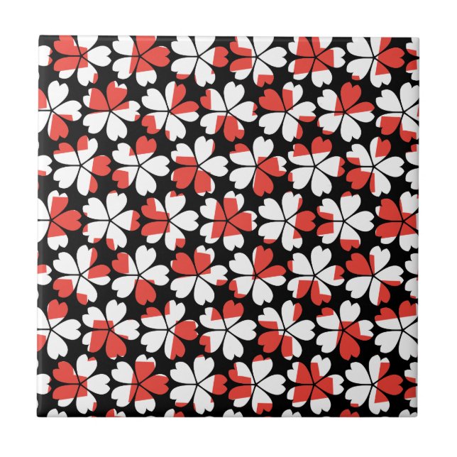 Carreau Motifs de fleurs blanches rouges mignons (Devant)