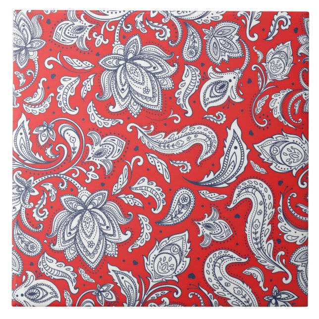Carreau Motifs de fleurs vintage rouges mignons (Devant)