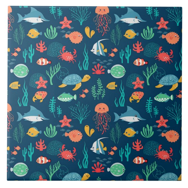 Carreau Motifs de fond de vie marine animés (Devant)