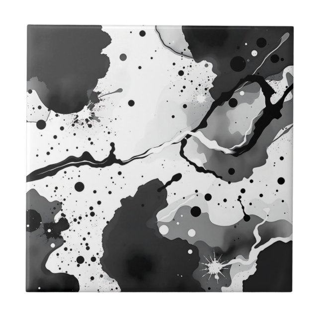 Carreau Motifs d'encre fluide noir et blanc avec éclabouss (Devant)