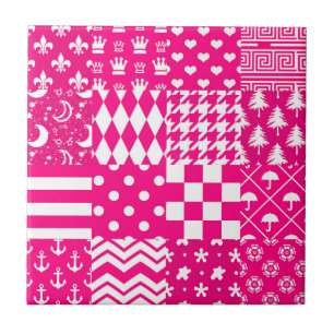 Carreau Motifs mélangés rose blanc