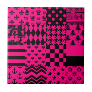 Carreau Motifs mélangés rose noir