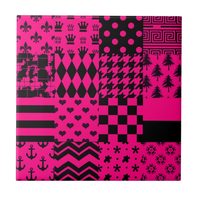 Carreau Motifs mélangés rose noir (Devant)