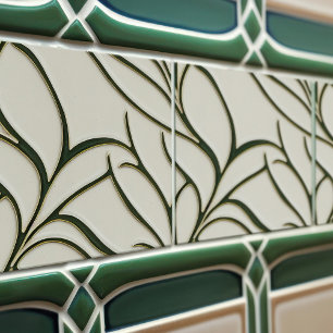 Carreau Motifs organiques verts et beige crème sans coutur