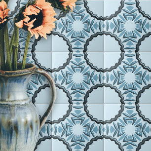 Carreau Motifs Turquoises symétriques Abstraits avec effet