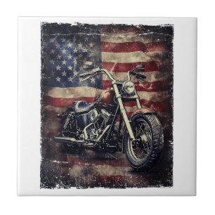 Carreau Motocyclette Vintage Drapeau USA Rétro Biker Améri