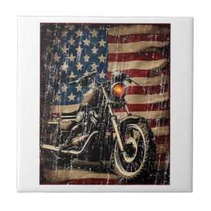 Carreau Motorcycle USA Drapeau Retro Biker