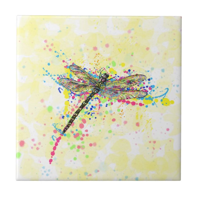 Carreau Mouche dragonfly à l'aquarelle tendance mignonne (Devant)