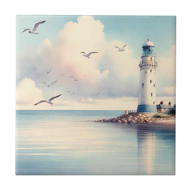 Carreau Mouette de phare côtier Sérénité du ciel pastel (Devant)