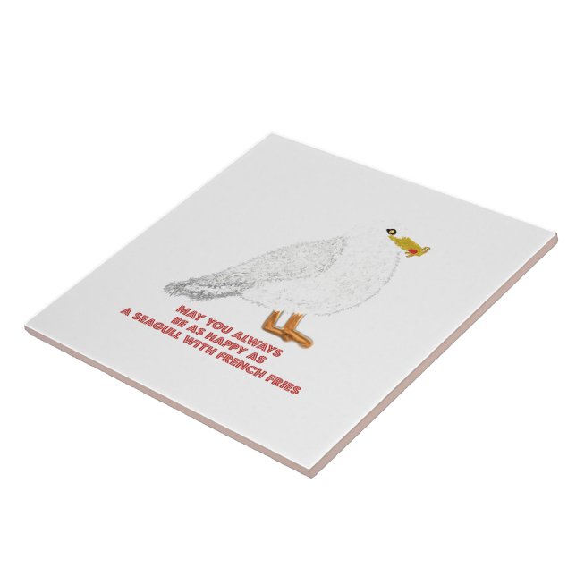 Carreau Mouette mignonne et heureuse avec des frites (Côté)