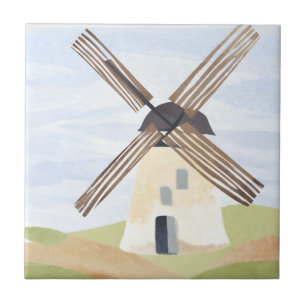 Carreau Moulin à vent de campagne rustique Peinture aqua