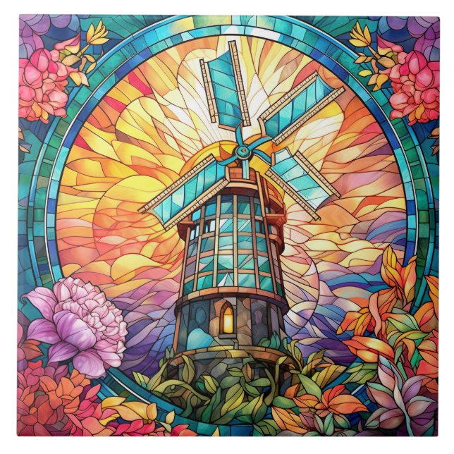 Carreau moulin à vent en verre teinté (Devant)