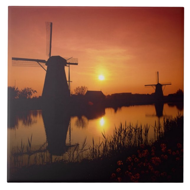 Carreau Moulins à vent au coucher du soleil, Kinderdijk, P (Devant)