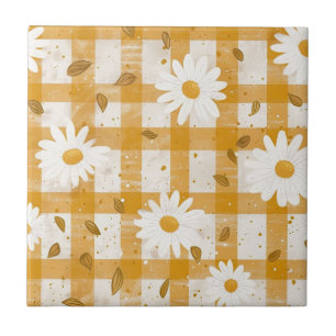 Carreau Moutarde Jaune Daisy Crème Gingham Maison de Campa
