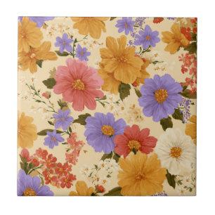Carreau Moutarde Terracotta Bleu Fleur Sauvage