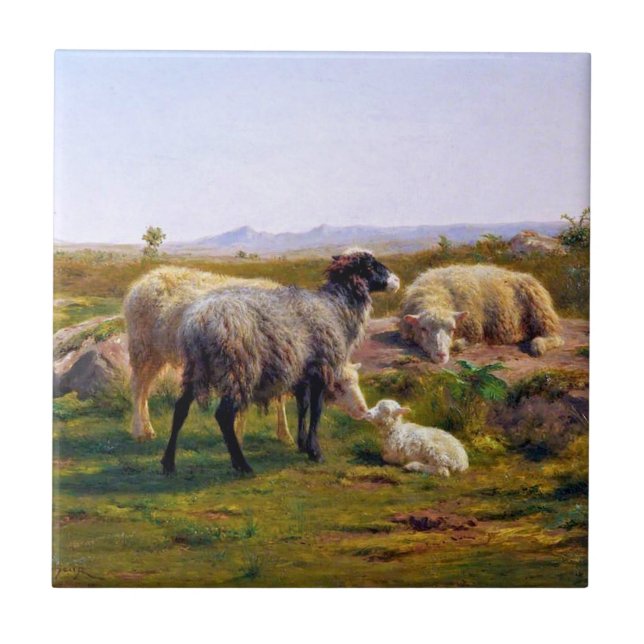 Carreau Moutons et agneau dans la nature (par Rosa Bonheur (Devant)