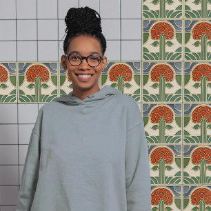 Carreau Mouvement d'artisanat d'art de symétrie des fleurs