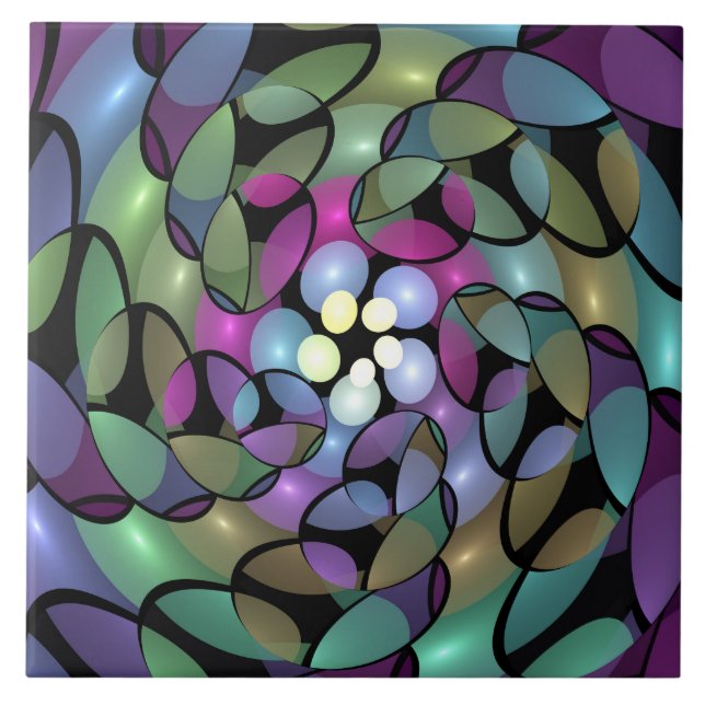 Carreau Mouvements colorés Abstrait Trippy Fractal Art (Devant)