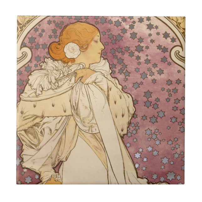 Carreau Mucha Art nouveau femme beauté (Devant)