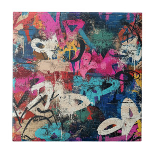 Carreau Mur de ville granuleux graffiti rose bleu noir