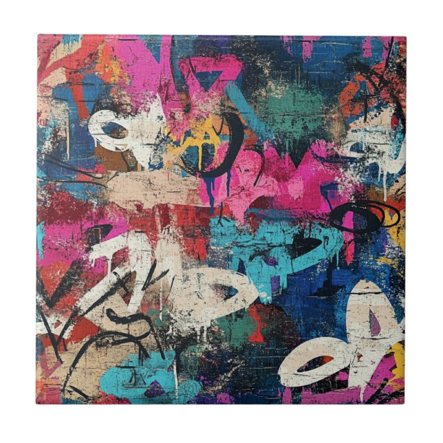 Carreau Mur de ville granuleux graffiti rose bleu noir (Devant)