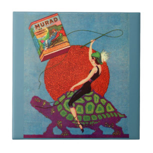 Carreau Murad cigarettes dame équitation tortue géante