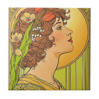 Carreau Muse Art nouveau avec fleurs printanières