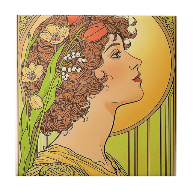 Carreau Muse Art nouveau avec fleurs printanières (Devant)