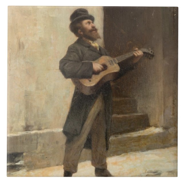 Carreau Musicien de rue avec guitare (par Gerolamo Induno) (Devant)