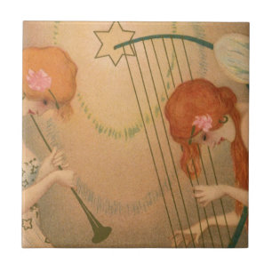 Carreau Musiciens Anges Musique Vintage Flûte Harpe