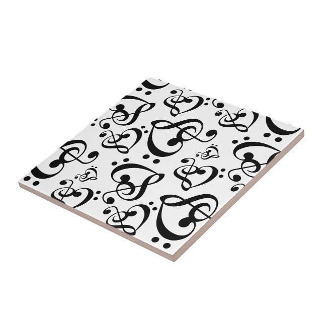 Carreau Musique Clef Hearts Motif noir et blanc (Côté)